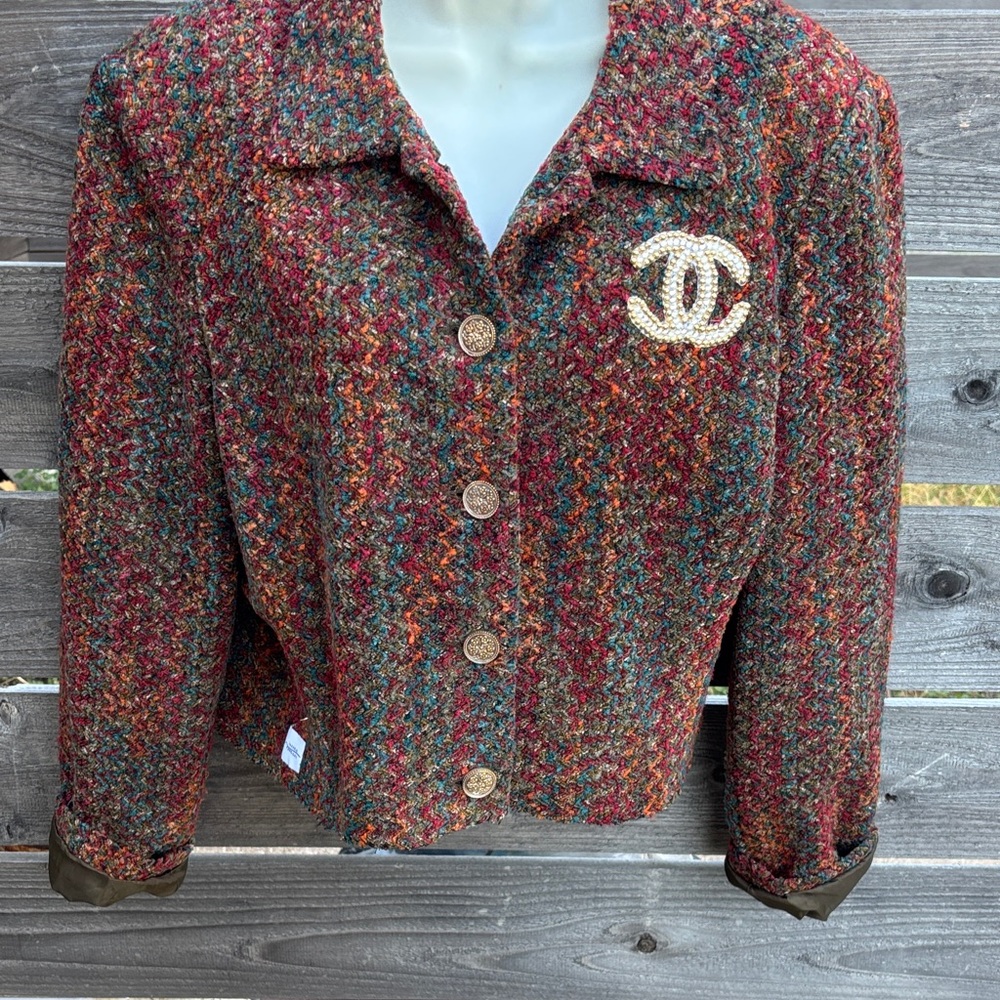 Repurposed and distressed multicolor Tweed Blazer by “Jagged Treads”